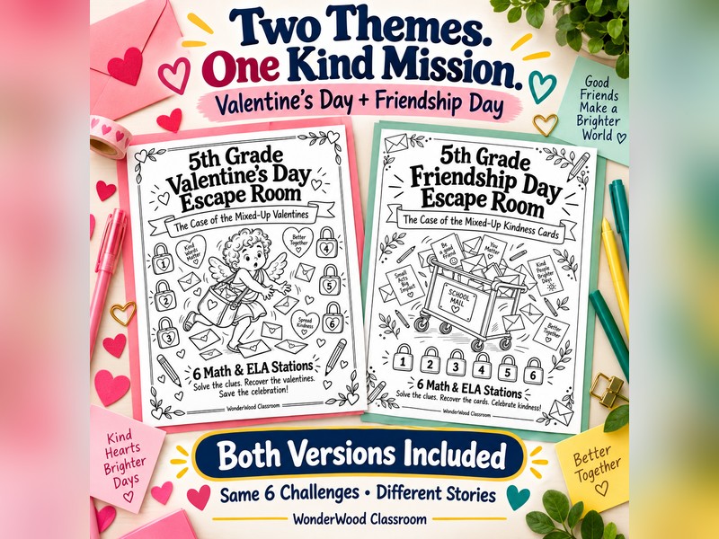 5th Grade Friendship Day and Valentine's Day Escape Room