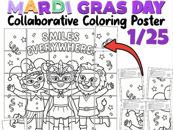 Mardi Gras Day Collaborative Coloring Poster | Mardi Gras Smiles