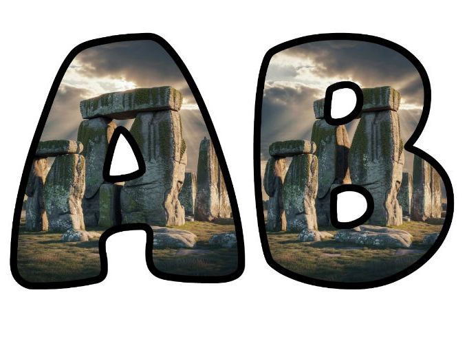 Stonehenge British Wonder History Themed Lettering Set | Classroom Display | Upper & Lowercase, 0-9