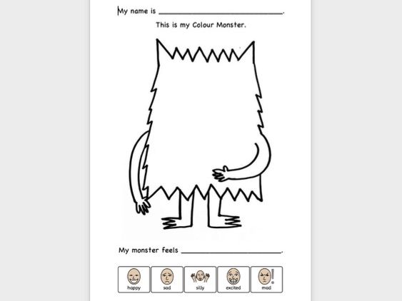 Editable Colour Monster Feelings Worksheet