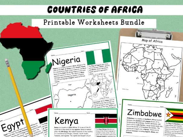 54 Countries of Africa | Geography Worksheets | Maps and Activities Bundle