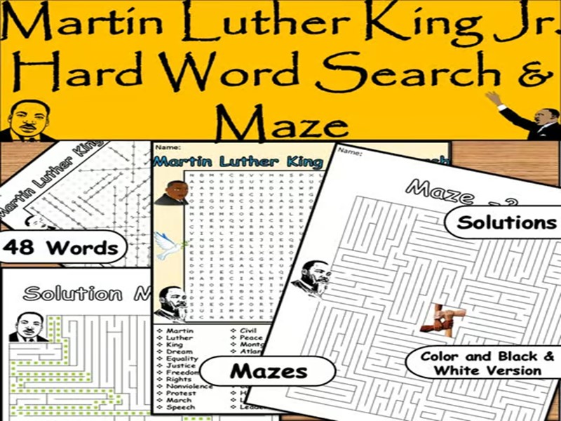 Martin Luther King Jr Word Search and Maze – Hard Puzzle Pack (48 Words)