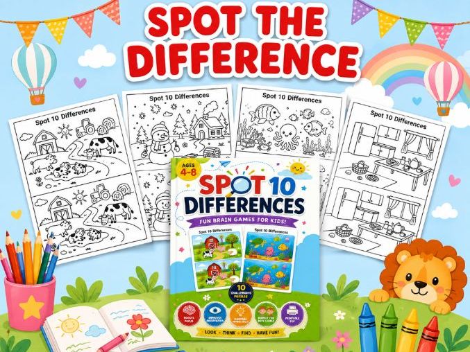 Spot 10 Differences Activity Worksheets.