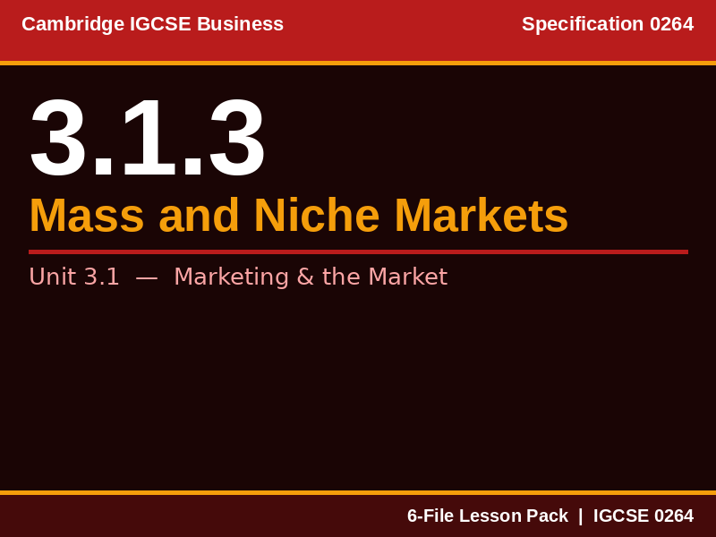 Cambridge IGCSE Business 0264 | 3.1.3 Mass Markets and Niche Markets | Lesson Pack