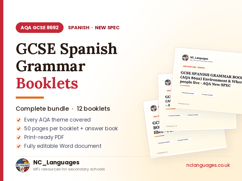 Grammar Workbook Bundle for AQA GCSE SPANISH (8692) (12 Units + Answer Books)