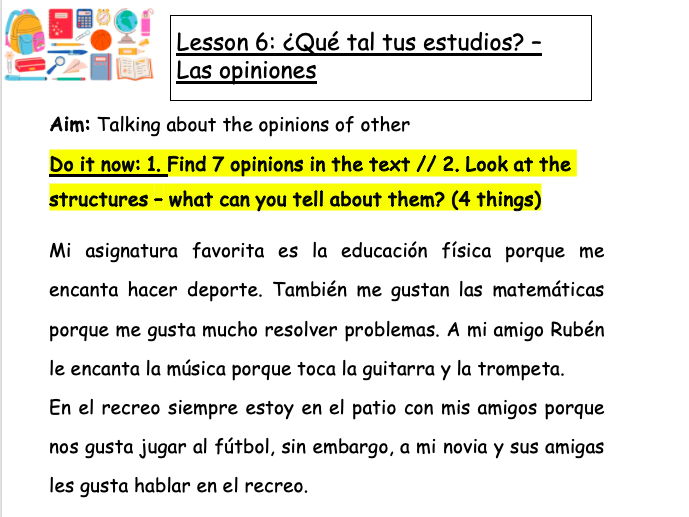 Module 5 - A clase - Unit 2- Qué tal los estudios - Lesson 2 Spanish GCSE new spec 2024