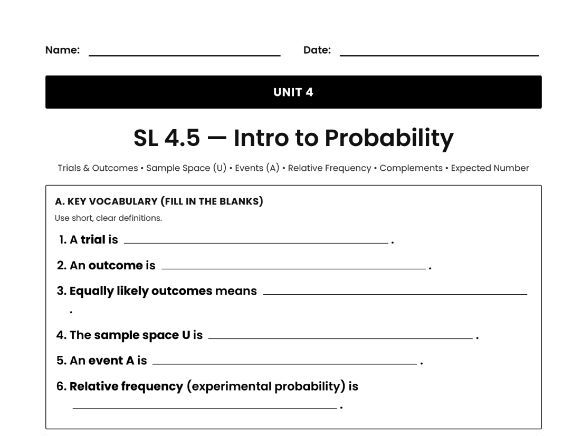 IB Math AI Worksheet SL 4.5 - Intro to Probability