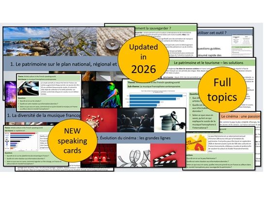 AQA A Level / AS Level French – Bundle for THEME 2 (patrimoine, musique, septième art) FULL TOPICS!
