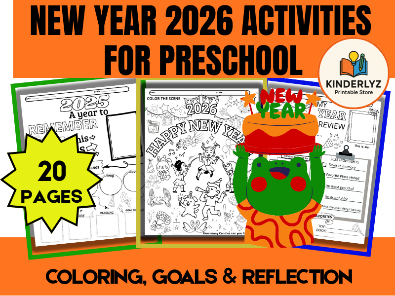 20 Coloring pages New Year Themed for Kids