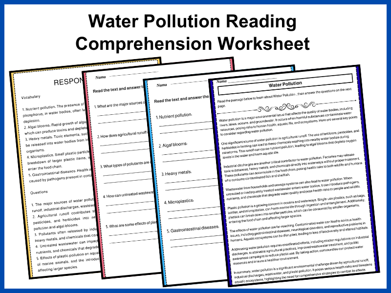 Water Pollution Reading Comprehension Worksheet