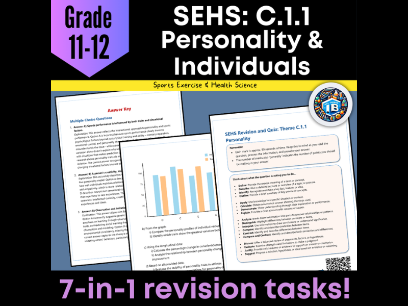 IB DP Sports Science (SEHS): C1.1 Personality – Quiz & Revision Worksheets 2026