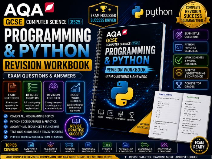 AQA GCSE Computer Science (8525) Programming & Python Revision Workbook | Exam Questions & Answers