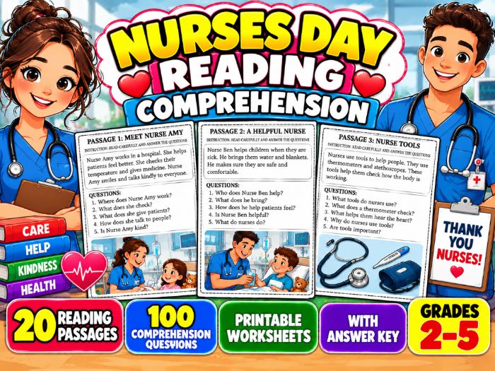 Nurses Day Reading Comprehension | 20 Passages with Answer Key