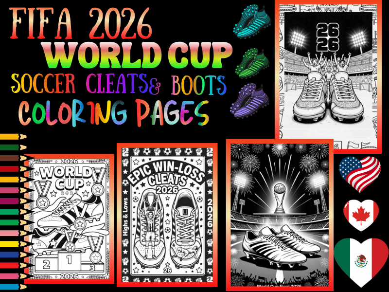 FIFA World Cup 2026 Soccer Cleats & Epic Boots Coloring Pages for Kids | NO PREP