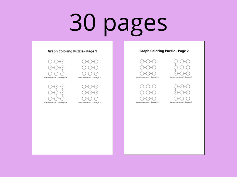 Graph Coloring Logic Puzzles: 15 Printable Brain Teasers