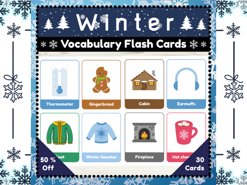 Winter Vocabulary Flashcards : Interactive & Educational Winter Word Cards Set
