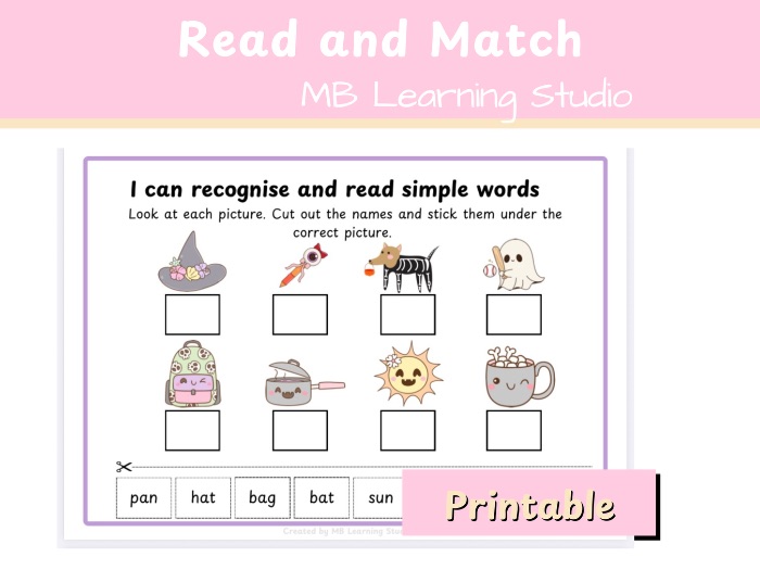 Halloween Themed Read and Match Worksheet – Phonics Activity for EYFS, KS1, Pre-K