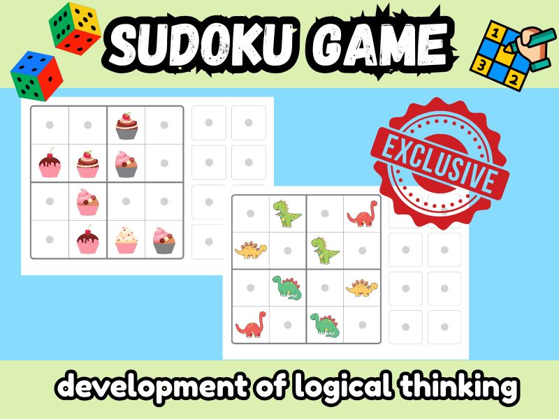 EXCLUSIVE Picture Sudoku Game: 4x4 Logic Puzzles (Dinosaurs & Cupcakes) for Young Learners
