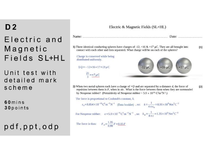 IB physics: D.2 - Electric & Magnetic Fields (SL+HL). Unit Test.