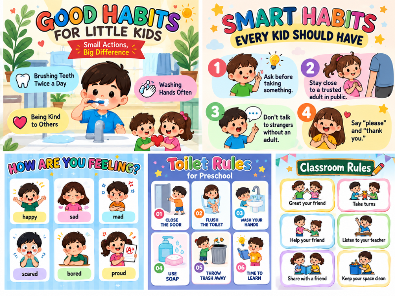 EYFS Classroom Rules & Good Habits Posters: 30 Pastel SEL Visuals