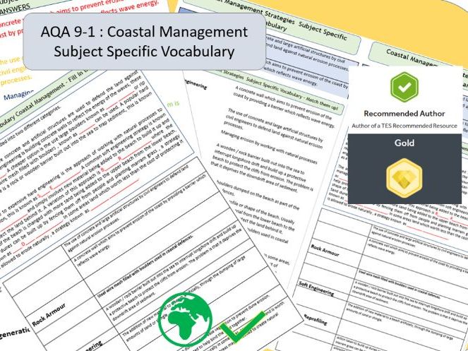AQA 9-1 GCSE Geography - Coastal Landscapes - Management. Vocabulary Revision Activity Sheets.