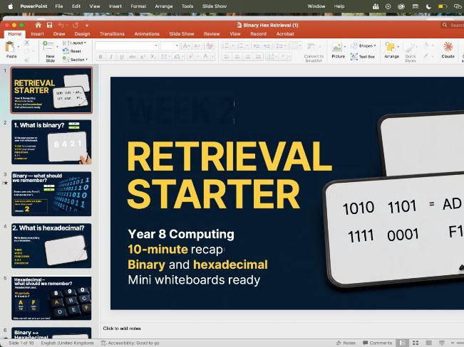 Hexadecimal and binary starter (10 min)