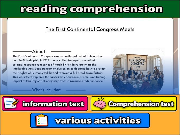 The First Continental Congress Meets  & Comprehension Test
