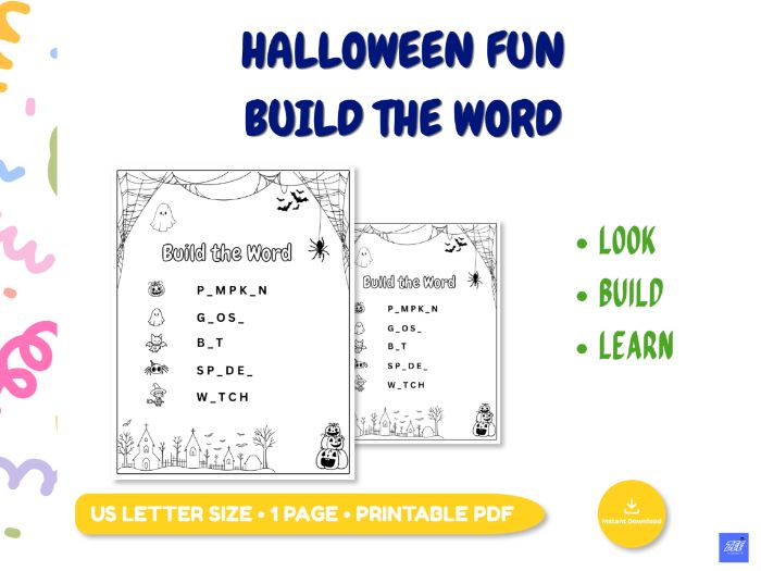 Halloween Fun Activity – Build the Word | Printable Halloween Worksheet for Kids
