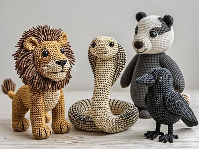 4x House of Wizards Crochet Bundle – Snake, Raven, Lion, Badger