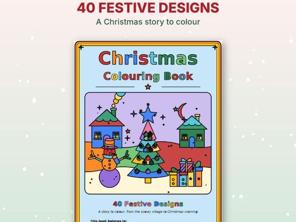 Christmas Colouring Book, 40 Festive Designs, Printable PDF, Kids Christmas Activity,