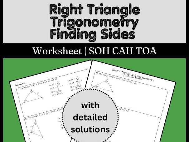Right Triangle Trigonometry Finding Sides Worksheet | SOH CAH TOA