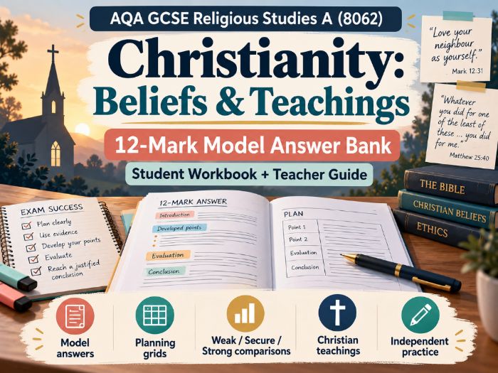 AQA GCSE Religious Studies Christianity Beliefs & Teachings 12-Mark Model Answer Bank | 8062
