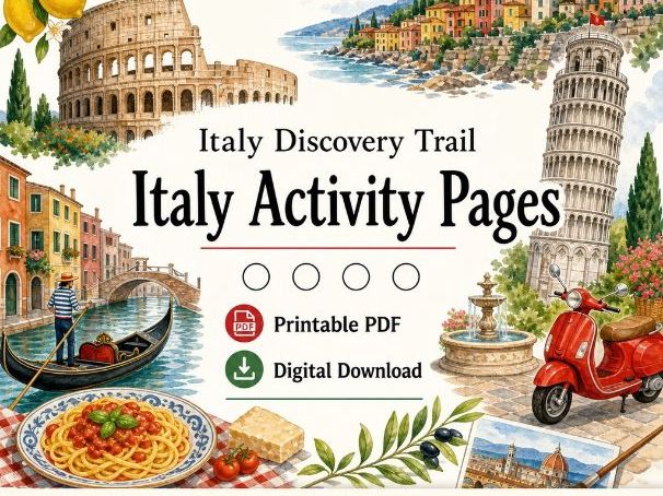 Italy Discovery Trail | Italy Activity Pages | Printable PDF | Digital Download