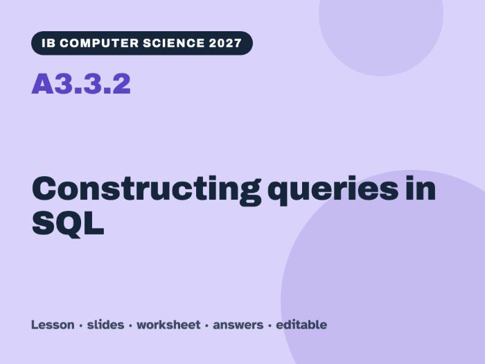 IB Computer Science 2027 – A3.3.2 Constructing queries in SQL – Lesson & Worksheet