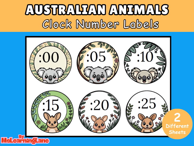 Australian Animals Clock Cover | Printable Classroom Decor for Telling Time