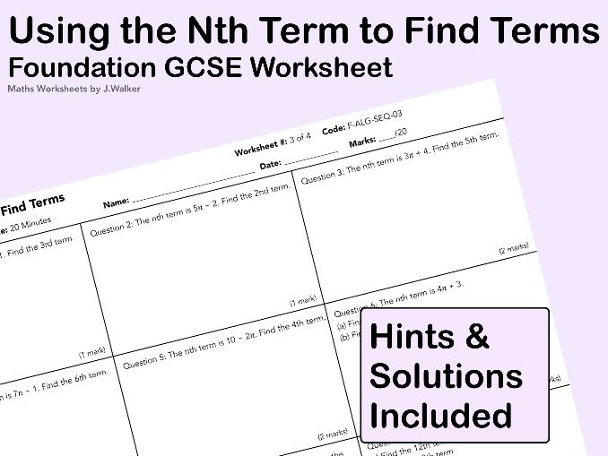GCSE Maths Worksheet: Using The Nth Term To Find Terms- Foundation Tier