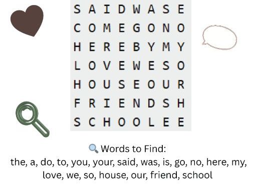 Year 1 Common Exception Words Wordsearch