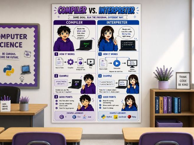 Compiler vs Interpreter Poster | GCSE Computer Science | Programming Languages