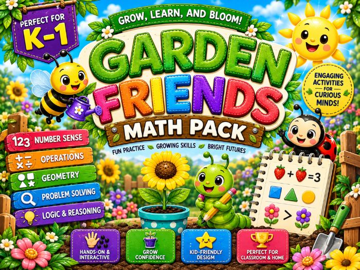 Garden Friends Math Pack | Kindergarten & 1st Grade Math Worksheets & Activities
