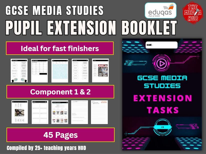 Media Pupil Extension Task Booklet | Component 1 |  GCSE | Eduqas | Revision | Starters