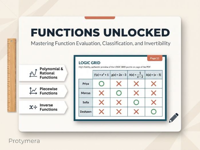 Functions Unlocked: Mastering Evaluation, Classification & Invertibility |Multi-Puzzle Math Practice