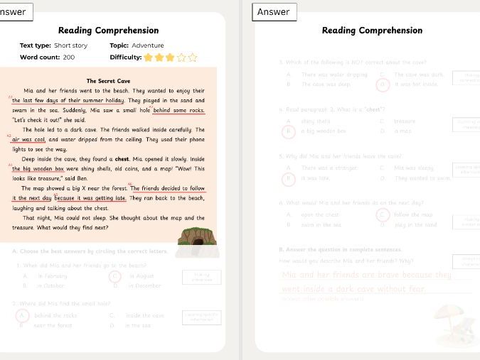 “The Secret Cave” – Reading Comprehension Exercise