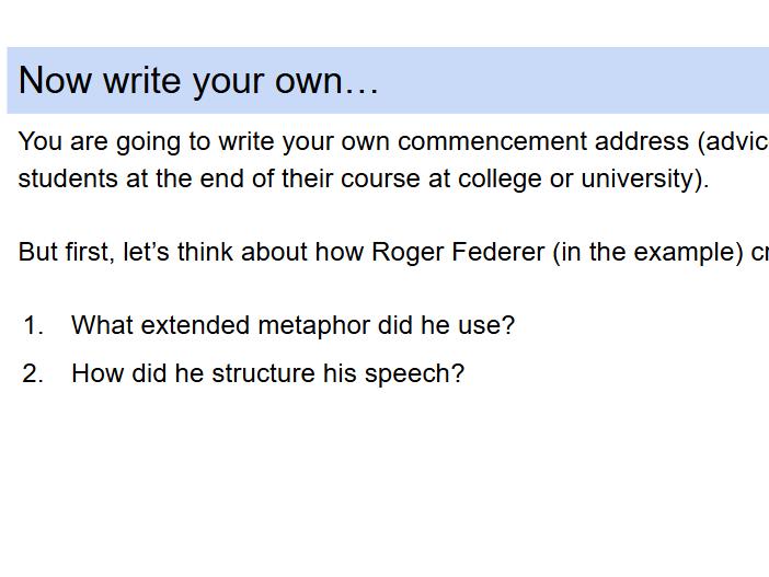 Commencement address: end of year/school activity