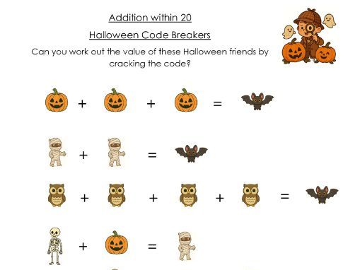 Addition within 20 – Halloween code breakers x2 worksheets.