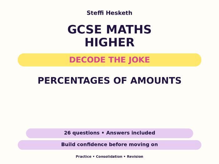 Percentages of Amounts | GCSE Decode the Joke + Answers