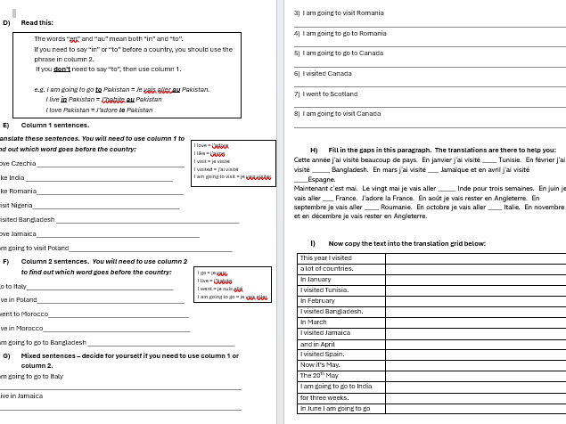 Les Pays (Countries) (4 pages)
