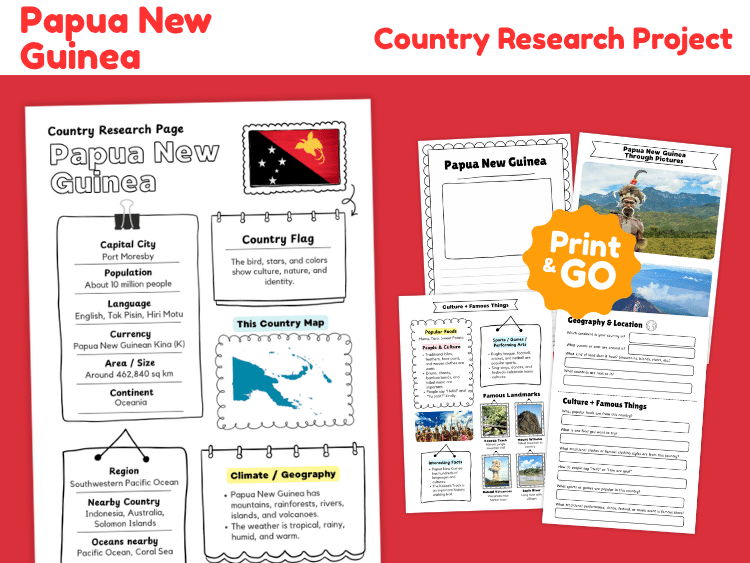 Papua New Guinea Country Research Project | Geography & Culture Worksheets