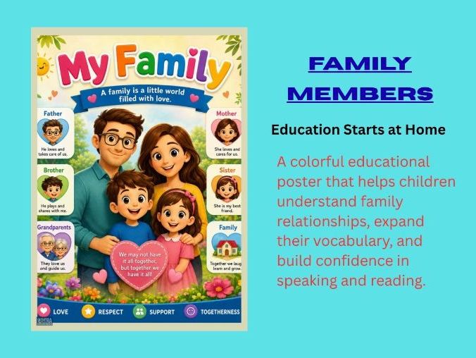 Family Members Learning Poster | Printable Vocabulary Chart for Preschool, Kindergarten & Early Year