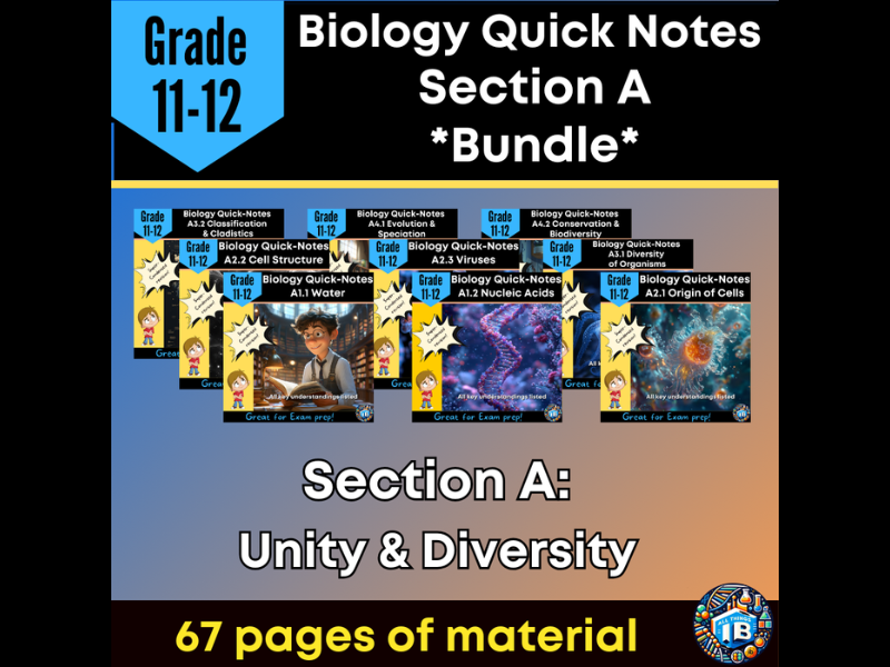 IB DP Biology Condensed Topic Notes Bundle: Section A Unity and Diversity 2026