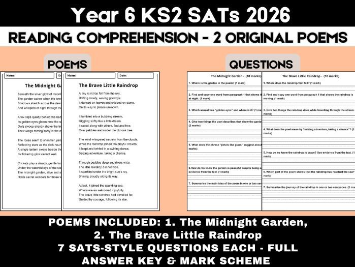 Year 6 KS2 SATs Reading Comprehension Poetry - 2 Poems with SATs-Style Questions & Full Answer key